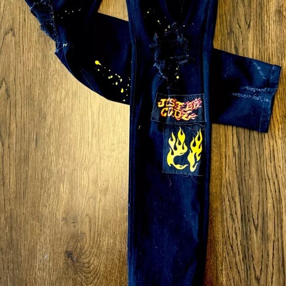 Rockstar Original Jeans Mens Black 38x32 Ultra Slim Grunge Metal, Patchwork - Picture 2 of 12